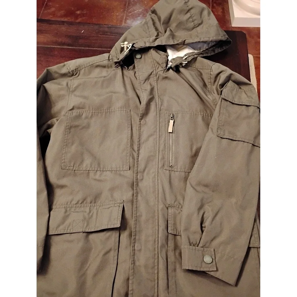 Eddie Bauer Mens Olive Green Utility Field Jacket Hooded Outdoor Gear Medium